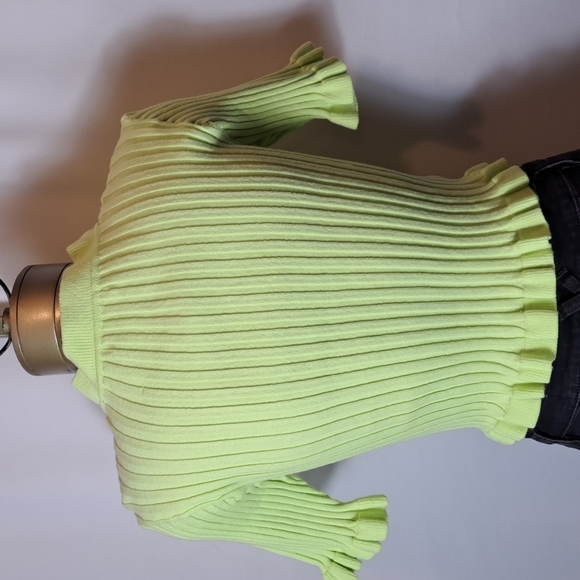 BCBGeneration Lime Green Ribbed Knit Button Up Sweater - Picture 3 of 6